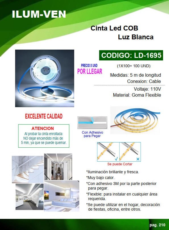 CINTA LED COB LUZ BLANCA - 5m - 110V
