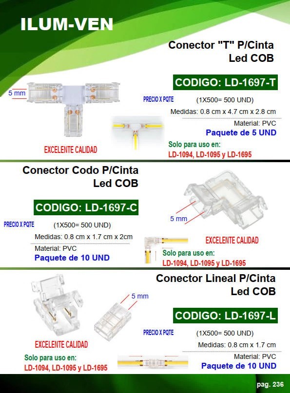 CONECTOR LINEAL P/CINTA LED COB (10UND) PARA 1094-1095-1695