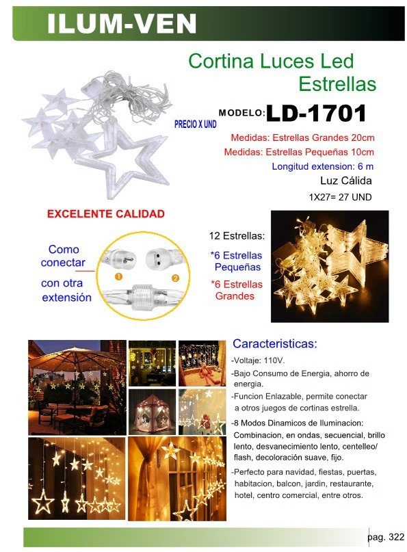 CORTINA ESTRELLAS 2MTS - CALIDA - 110V - 12 ESTRELLAS