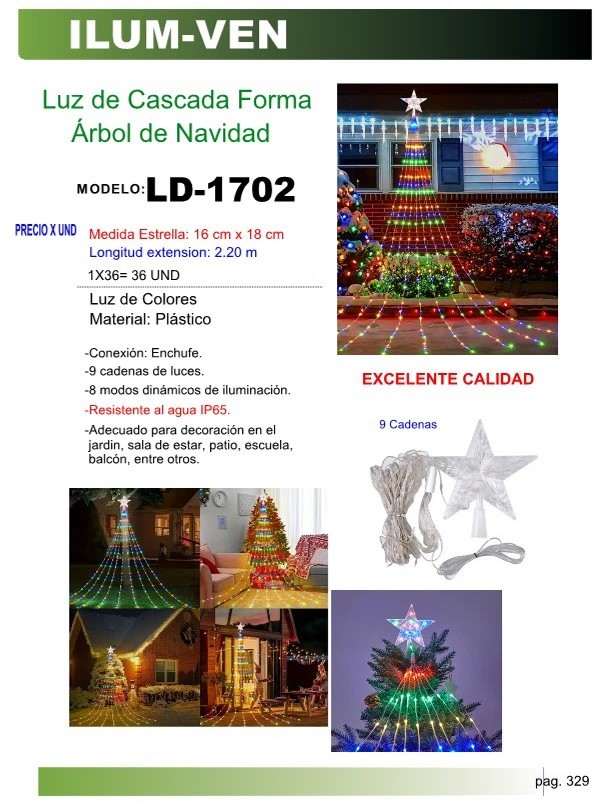 LUZ DE CASCADA FORMA ARBOL DE NAVIDAD