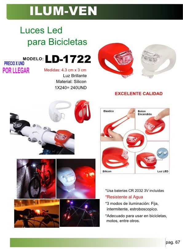 LUCES LED P/BICICLETAS 4,3X3CM AJUSTAB SILICON BAT2032 3MODO