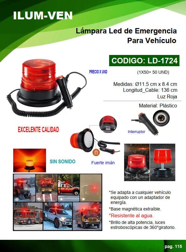LAMP EMERG P/VEHICULO ROJA - SIN SONIDO - 11X8CM - PLAST