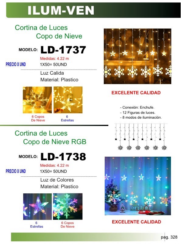 CORTINA DE LUCES COPO DE NIEVE RGB