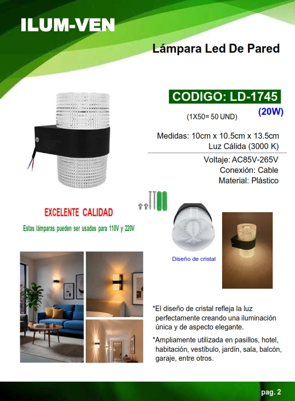 LAMP PARED DOBLE - 20W - 3000K - 10X10CM - PLAST NEGRA