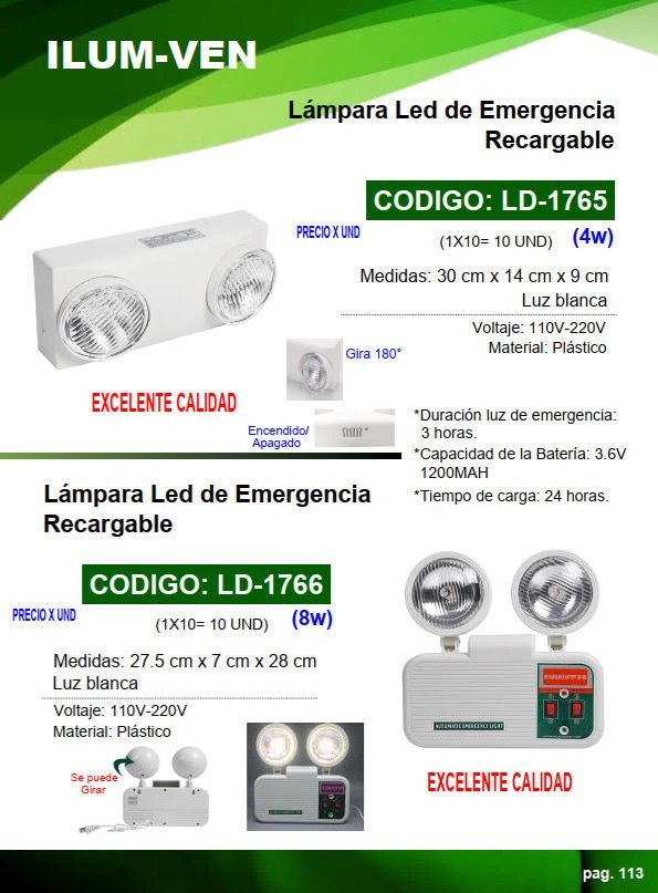 LAMP EMERG RECARG 8W - LUZ BLANCA - 3HRS - BAT 1200MAH - CAR