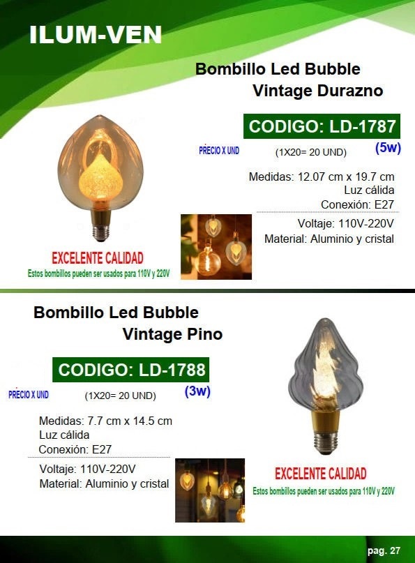 BOMB LED VINTAGE DURAZNO 5W - CRISTAL - CALIDA - 110-220V - 
