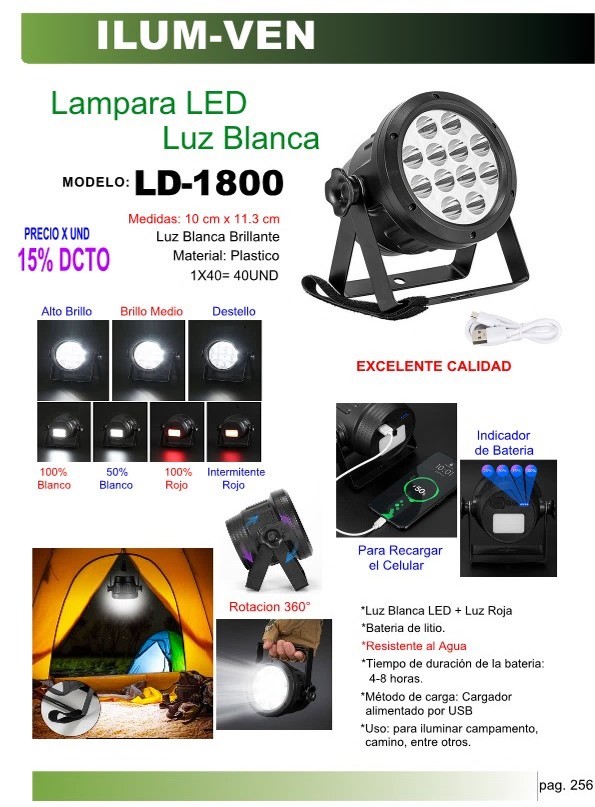 LAMP LED BLAN - ROJA 10X11CM LITIO 4HR USO 360GR PLAST