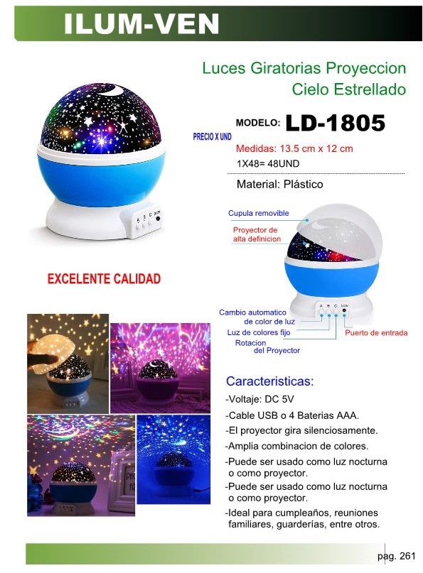 LUCES GIRATORIAS PROYECC CIELO ESTRELL 13X12CM DC5V O AAA PL