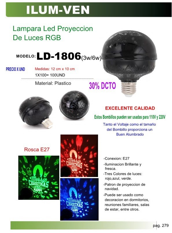 LAMP LED PROYECTOR LUCES RGB 3 COLORES E27