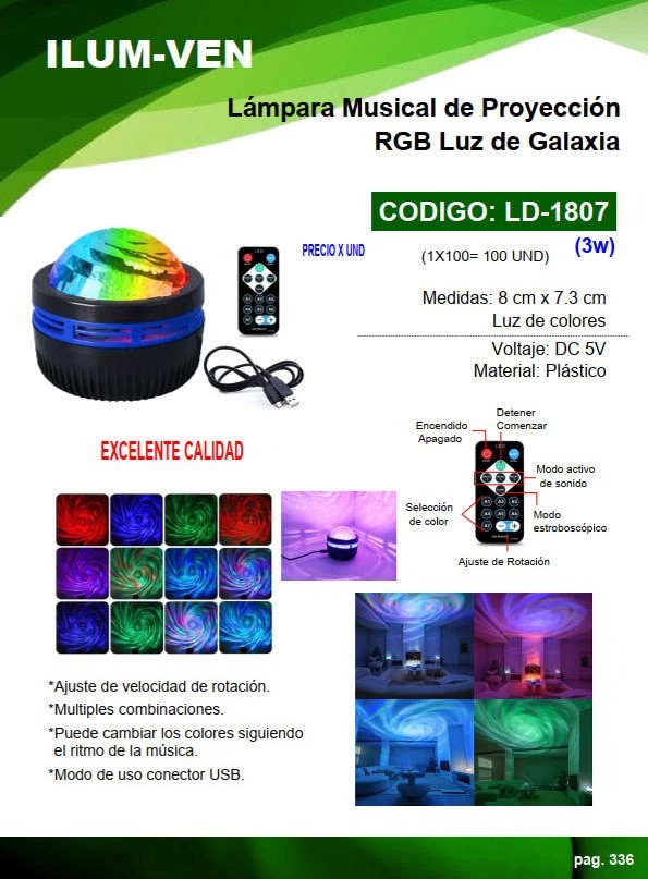 LAMP MUSICAL RGB T/GALAXIA - USB - 3W - DC5V - 8X7,3CM C/CON