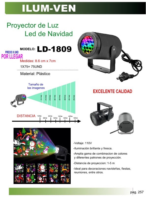 PROYECTOR LUZ NAVIDAD 8,6X7CM 5M PLAST 110V