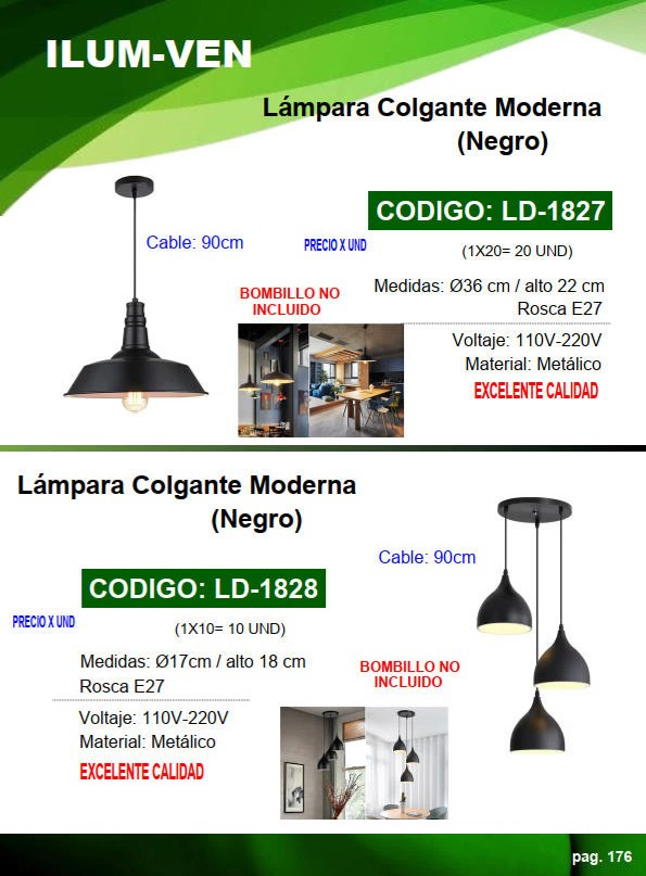 LAMP COLGANTE 3CAMPAN REDOND (NEGRA) - METAL- CABLE 90CM - C