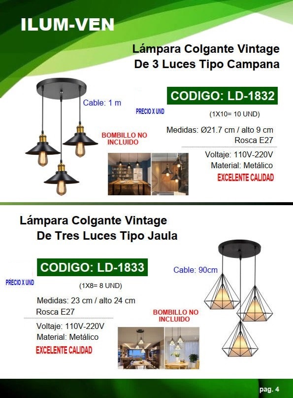 LAMP COLGANTE VINTAGE TRIPLE JAULA - METALICA - E27 - CABLE 