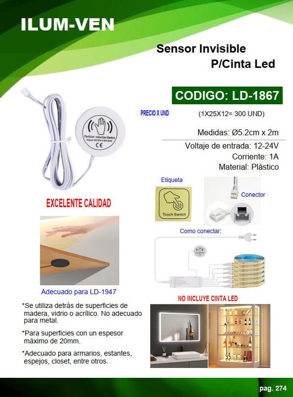 SENSOR INVISIBLE TACTIL P/CINTA LED - ACCESORIO 1947 - 12-24