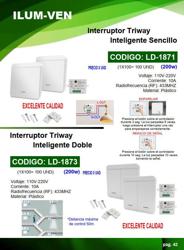 INTERRUP DOBLE TREEWAY SMART - 10AMP - 433MHZ - 50MTS - PLAS