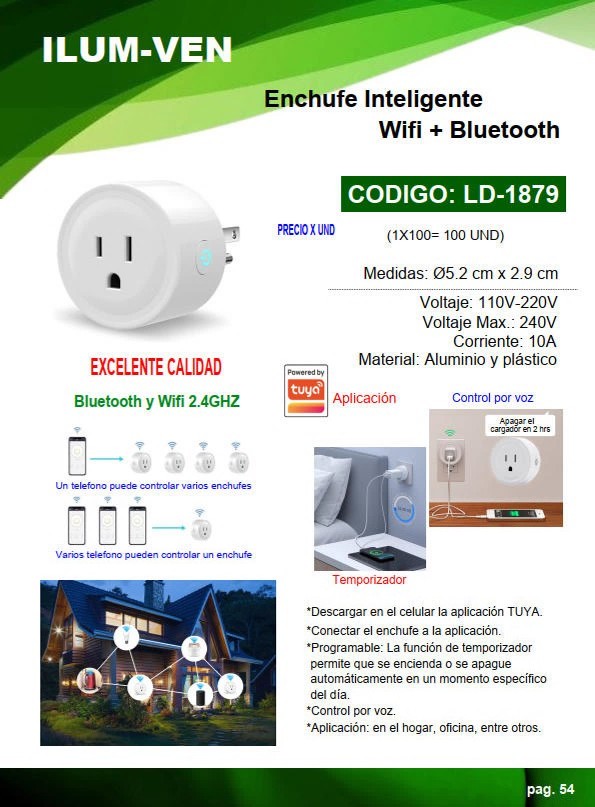 ENCHUFE INTELIGENTE WIFI + BLUETOOTH - 10AMP - CONTROL VOZ -
