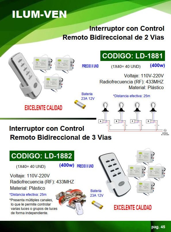INTERRUP C/CONTROL BIDIRECCIONAL 2 VIAS - 85-265V - 433MHZ -