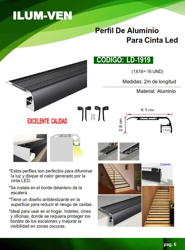 PERFIL P/CINTA P/ESCALON -  2MTS - ALUM NEGRO - 2,8X6,3CM - 
