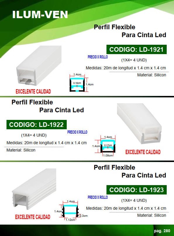 PERFIL FLEX SILICON P/CINTA LED 20MTS - MARCO MEDIO  - 1,4X1