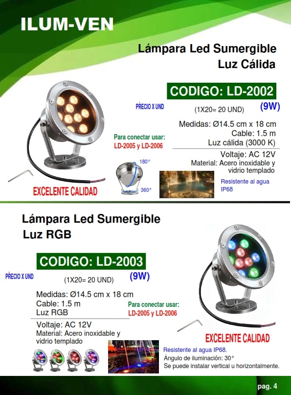 LAMP SUMERGIBLE 360GR - 3000K - 12V - 9W - IP68 - 14,5X18CM 