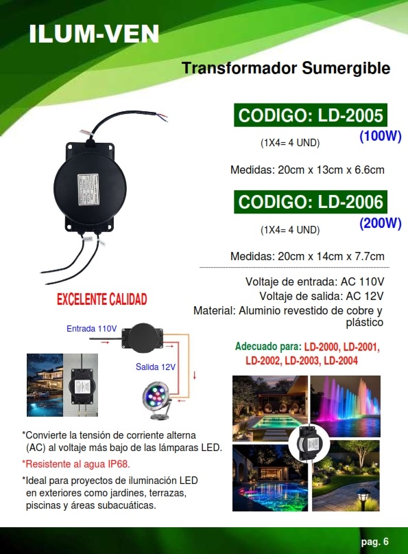 TRANSFORM SUMERGIBLE - 200W  - OUT 12V - IN 110V - (USAR C/ 