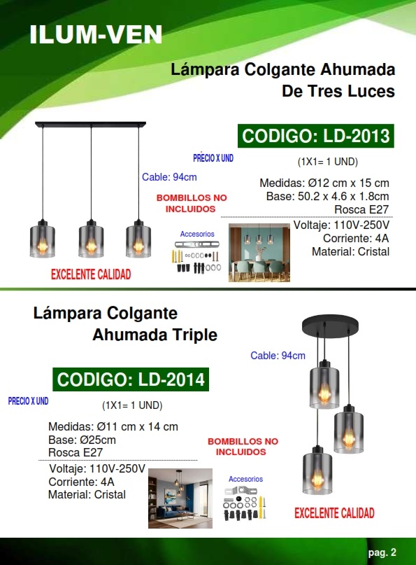 LAMP COLG AHUM TRES LUCES CRISTAL - BASE 50CM - CORDON 94CM 