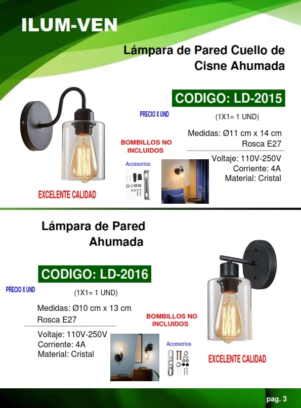 LAMP D/PARED AHUM C/RECTO NEGRA - CRISTAL - 4A - E27 - 10X13