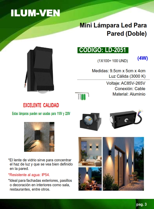 MINI LAMP P/PARED - 4W - 3000K - PLAST ALUM - 9,5X5CM