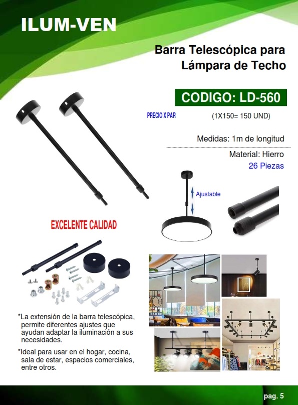 BARRA TELESCOPICA P/LAMP TECHO - 1 MTS - 26 ACCES - METAL
