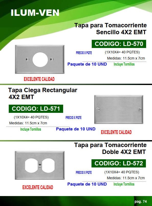 TAPA EMT P/TOMACORRIENTE SENCILLO 4X2 - (10UND)