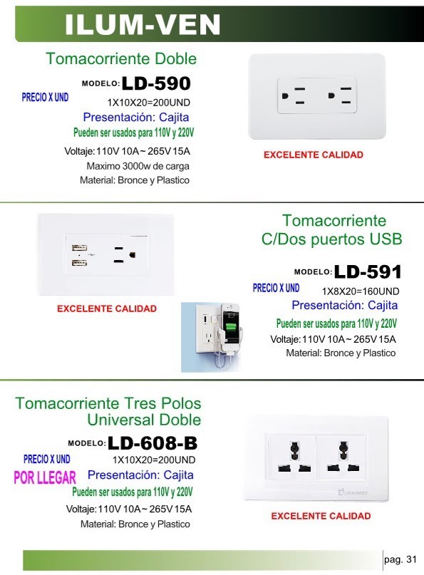 TOMACORRIENTE CON 2 PUERTOS USB 15AMP