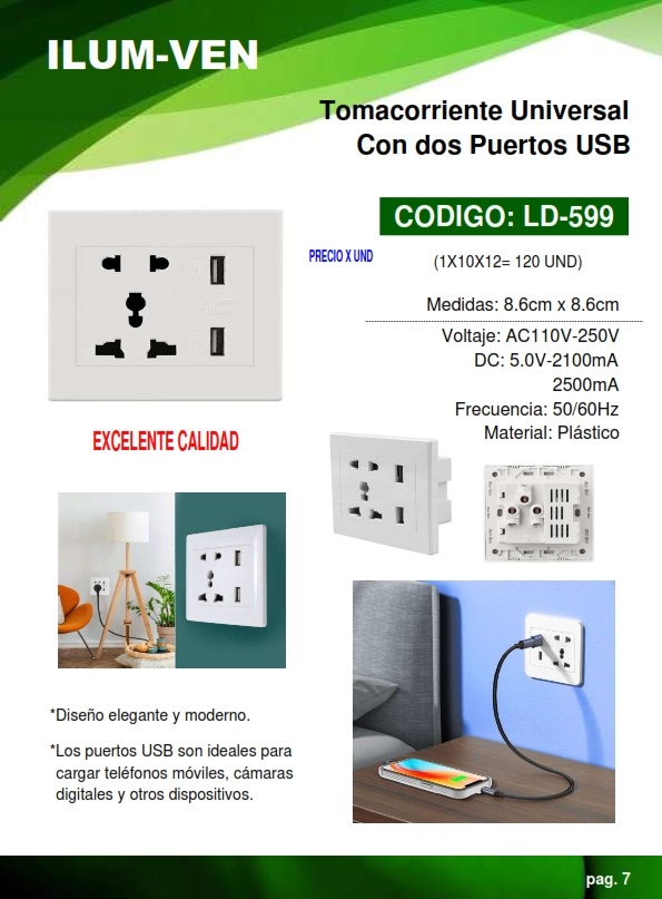 TOMACORRIENTE UNIVERSAL C/DOBLE PUERTO USB - 5V