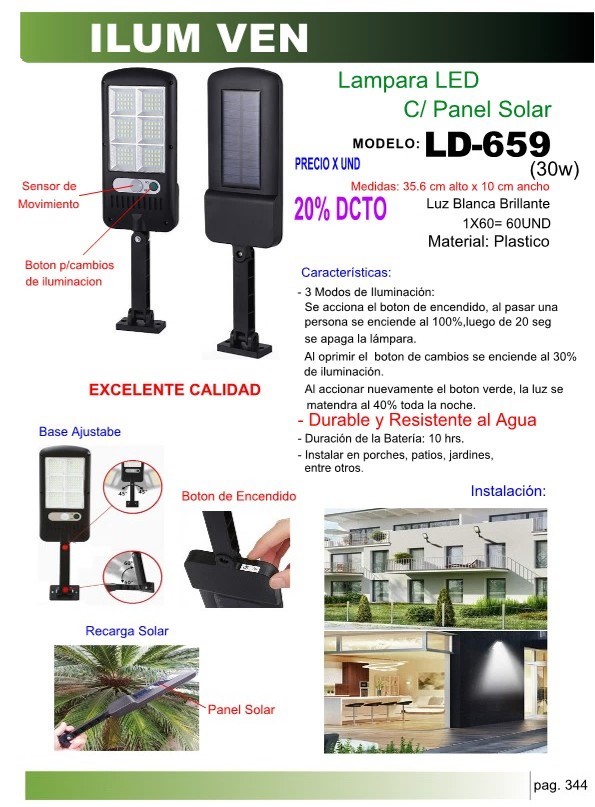 Lamp Solar PEQ 30W 36X10CM BAT 10HRS3 MODOSSENSOR MO