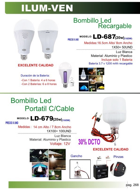 BOMB LED PORTATIL C/ CABLE (20W)
