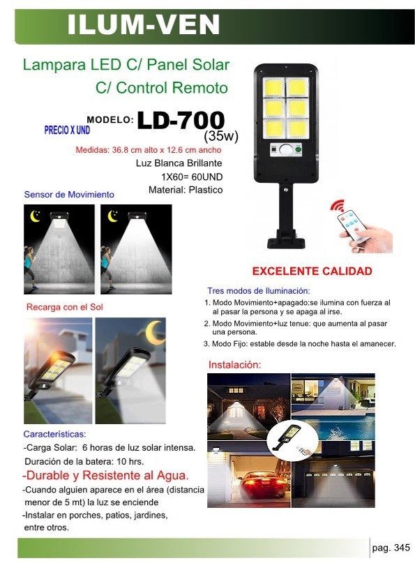 Lamp Solar PEQ 60W 36X11CM C/REMOTO BAT 10HRSSENSOR M
