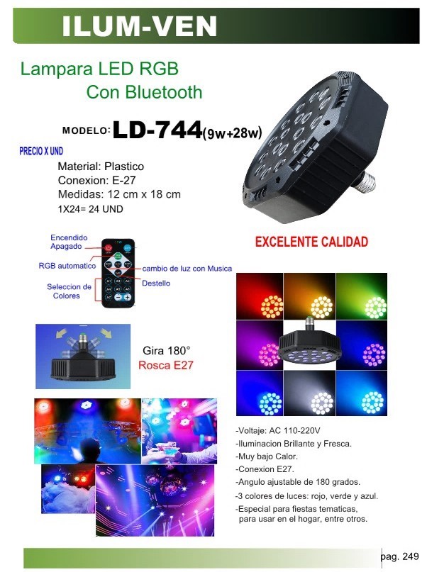 LAMP LED RGB C/BLUETOOTH (24W) E27 180GR 18CM