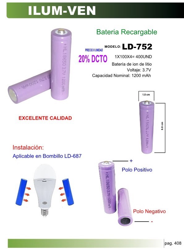 PILA RECARGABLE 3.7V 1200 mAh