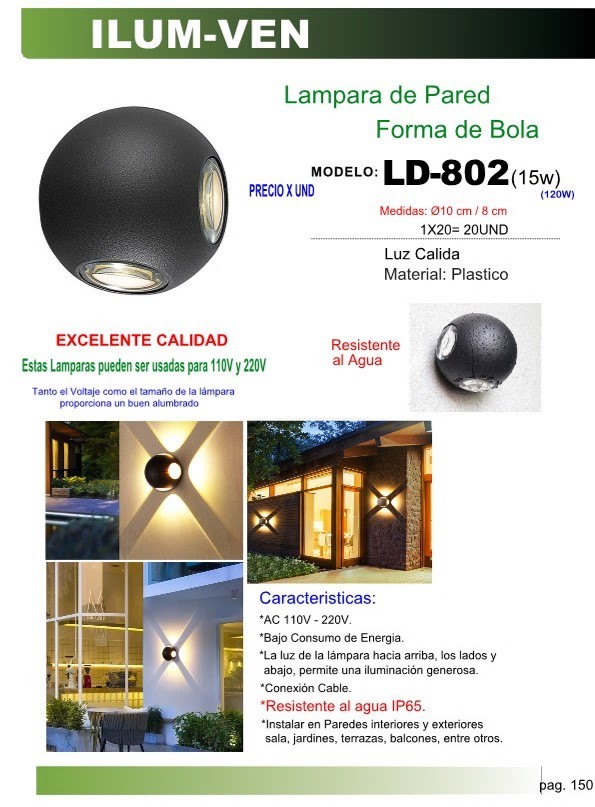 LAMP LED PARED F/BOLA (15W)