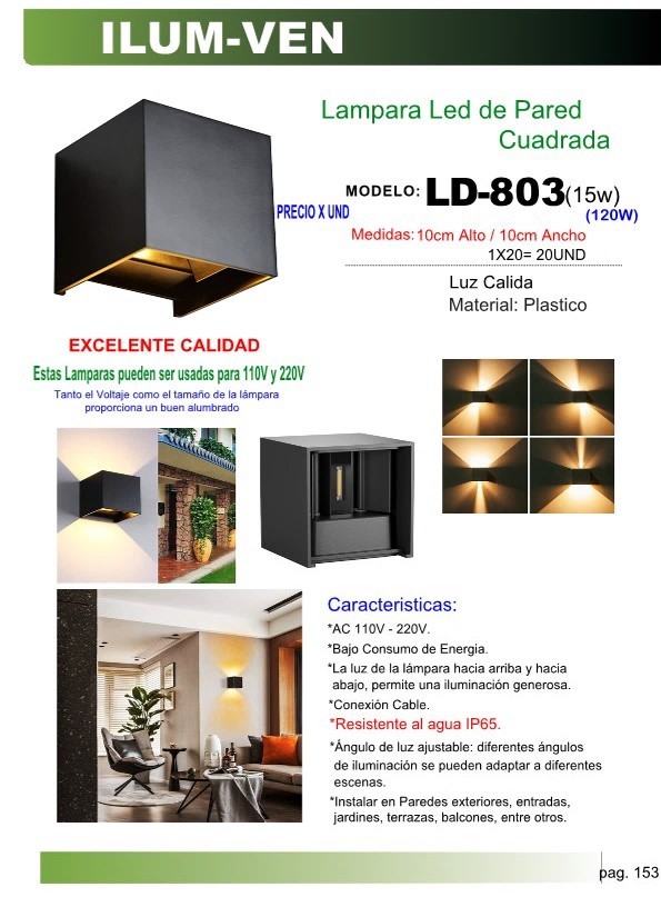 LAMP LED PARED CALIDA CUAD MULTIPOSIC (15W)