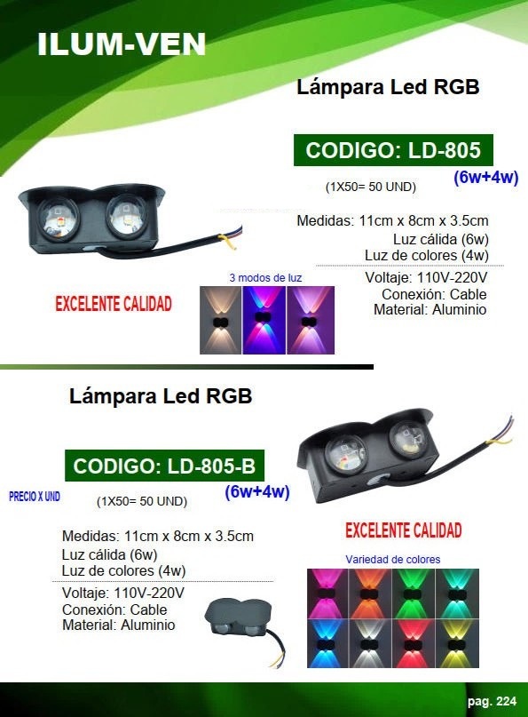 LAMP LED PARED CALIDA + RGB - 6W+4W -11X8X3CM - ALUM