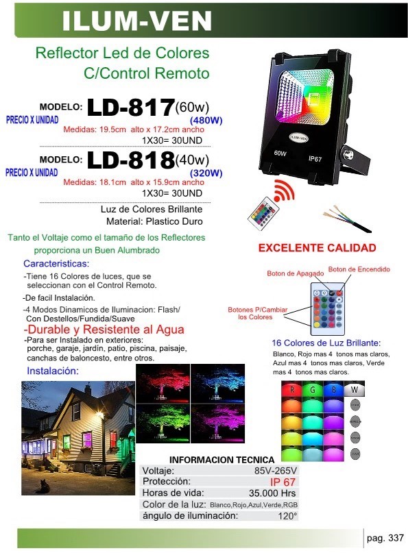 REFLECTOR LED 40w COLORES-C/CONTROL REMOTO