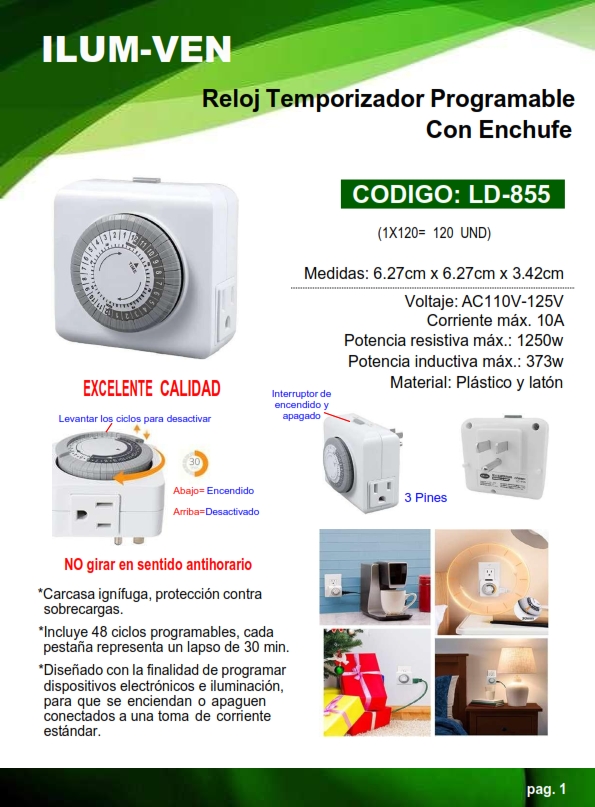 RELOJ TEMPORIZADOR PROGR C/TOMA-ENCHUFE - 48CICLOS - 10AMP -