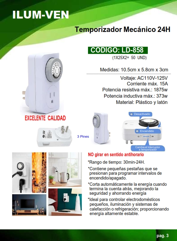 TEMPORIZADOR MECANICO 24h - 15AMP - 373-1875W - NO GIRAR SEN