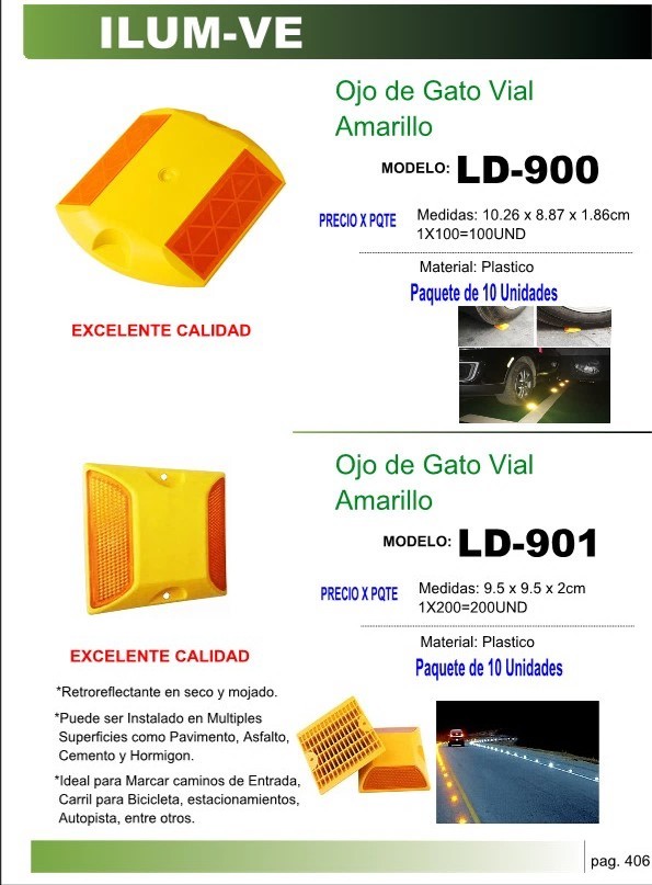 OJO DE GATO VIAL AMARILLO PLAST 10,30X8,9 (PQTE DE 10 UND)