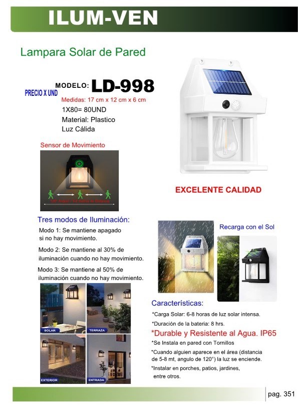 LAMP SOLAR  PARED PLAST  LUZ BLANCA 17X12CM IP65 8HRS