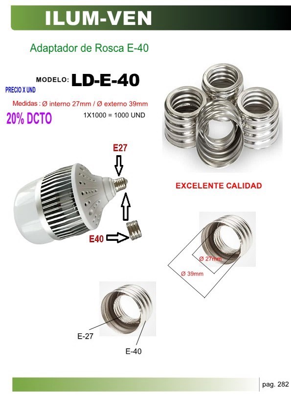 ADAPTADOR DE ROSCA E27 PARA E40