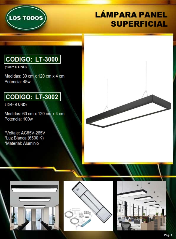 PANEL LED SUPERF (100W) 6500K - 60X120X4CM - ALUM NEGRA - 85