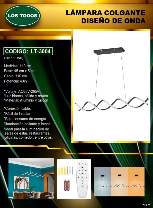 LAMP D/TECHO MOD. ONDA (40W) - 3 TONOS - 113CM - 110-220V - 