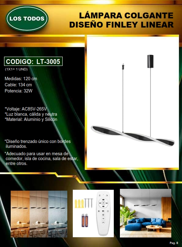 LAMP D/TECHO MOD. FINLEY (32W) - 3 TONOS - 120CM - 110-220V 