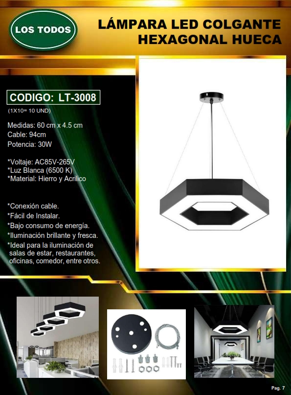 LAMP COLGANTE TECHO - LED - 30W - 6500K - HEX HUECA - 60X4,5